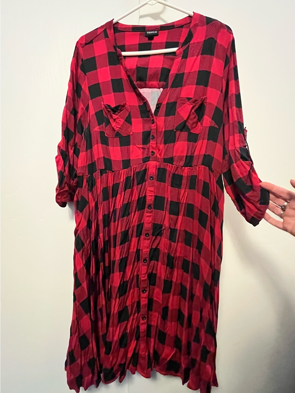 torrid Red and Black Buffalo Plaid Button-Front Midi Dress